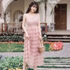 Strappy Sheer Tiered Midi Dress