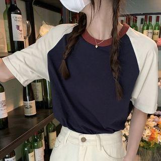 Raglan-sleeve Color Block T-shirt