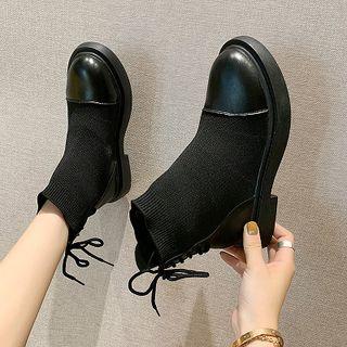 Lace Up Block Heel Platform Short Boots