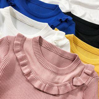 Ruffled-trim Slim Knit Top
