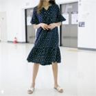 Frill-hem Pattern Long Dress