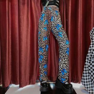 Butterfly Print Leopard Straight-cut Pants