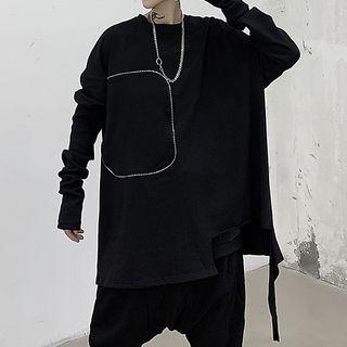 Asymmetrical Rhinestone Long-sleeve T-shirt