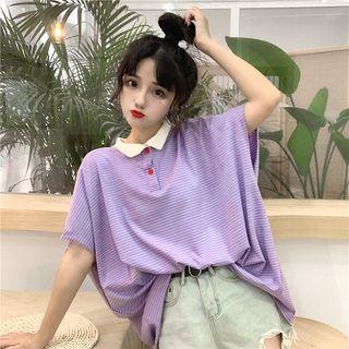 Short-sleeve Oversized Striped Polo Shirt