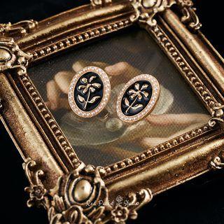 Floral Stud Earring 1 Pair - Black - One Size
