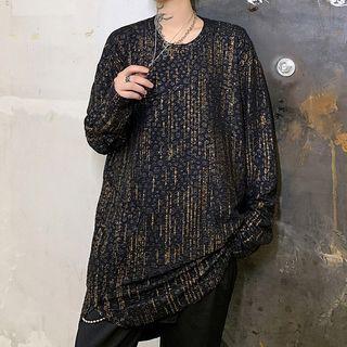 Long-sleeve Glitter Shirred T-shirt
