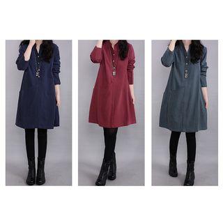 Split-neck Long-sleeve Dress