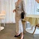 V-neck Shirred Long Floral Dress