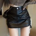 Faux Leather Drawstring Pencil Skirt