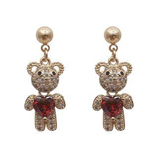 Rhinestone Bear Dangle Earring 1 Pair - Silver Pin - As Shown In Figure - One Size