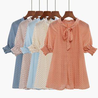 Two Tone Dotted Pleated Oversize Blouse