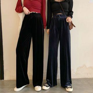 Velvet Plain Wide-leg Pants