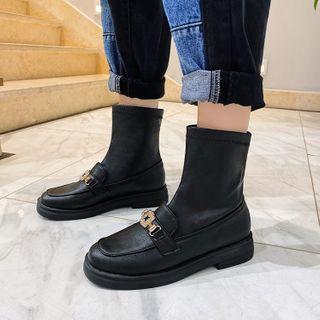 Faux Leather Panel Ankle Boots