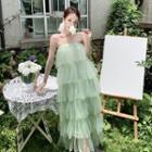 Spaghetti Strap Sheer Maxi Dress Green - One Size