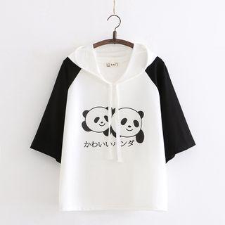 Panda Print Short-sleeve Hoodie White - One Size