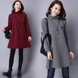Embossed Long Sleeve Mock Neck Dress