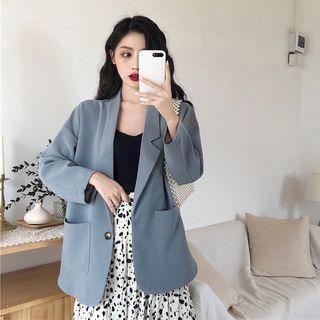 Button Blazer / Midi Dotted A-line Skirt / Plain Camisole