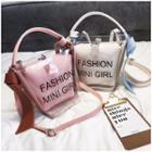 Transparent Lettering Bucket Bag With Inset Pouch