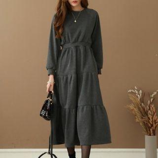 Tiered A-line Long Sweatshirt Dress