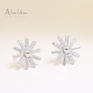 925 Sterling Silver Rhinestone Snowflake Stud Earrings