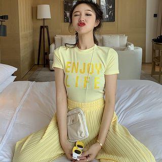 Short-sleeve Glitter Letter Cropped T-shirt