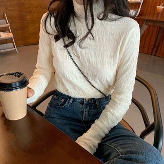 Fleece-lined Long-sleeve Mock Neck Lace Top