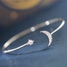 Moon & Star Sterling Silver Open Bangle Silver - One Size