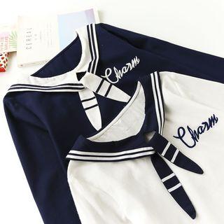 Embroidered Sailor Collar Blouse