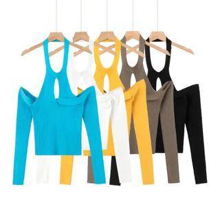 Cold-shoulder Halter Cut-out Knit Top