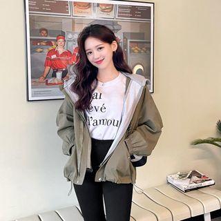 Inset Hoodie Balloon-sleeve Safari Jacket