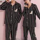 Couple Matching Loungewear Set : Long-sleeve Striped Puppy Print Shirt + Pants