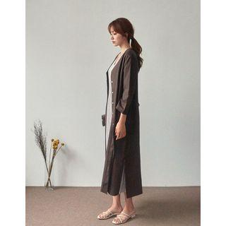 V-neck Slit-side Long Linen Dress