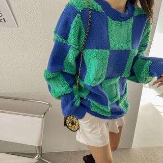 Boucle-trim Checked Sweater