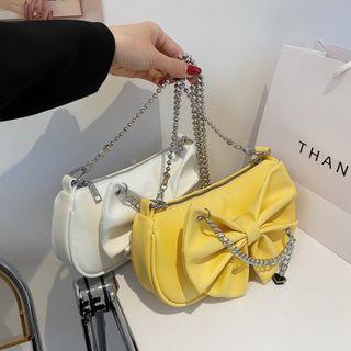 Chain Strap Faux Leather Ribbon Shoulder Bag