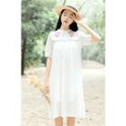 Elbow-sleeve Embroidered Chiffon Dress