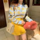 Flower Jacquard Polo Sweater / A-line Skirt