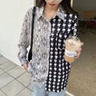 Long-sleeve Print Two-tone Shirt