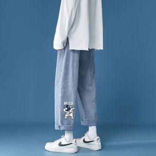 Astronaut Print Straight-leg Jeans
