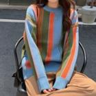 Striped Sweater Stripes - Green & Tangerine & Blue - One Size