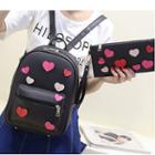 Set: Heart Faux Leather Backpack + Pouch