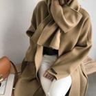 Set Of 3: Wool Blend Open-front Coat + Long Scarf + Sash