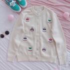 Bear Embroidered Cardigan Beige - One Size