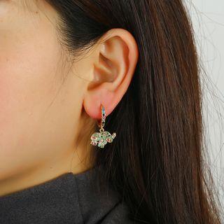Rhinestone Elephant Dangle Earring 1 Pair - Multicolor Rhinestone - Gold - One Size