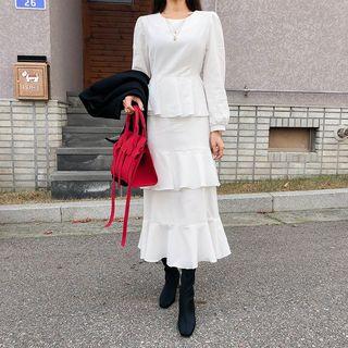 Ruffled Tiered Long Sheath Dress