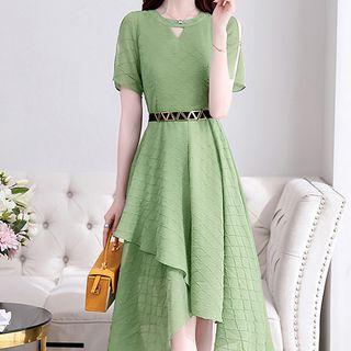 Short-sleeve Asymmetrical Chiffon A-line Dress