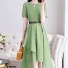 Short-sleeve Asymmetrical Chiffon A-line Dress