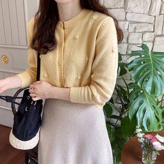 Round-neck Flower-pompom Cardigan
