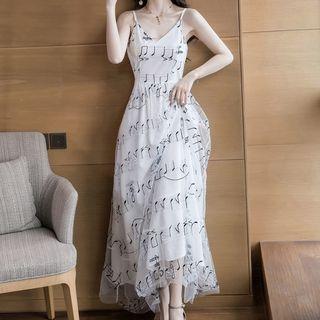 Spaghetti Strap Patterned Maxi A-line Dress