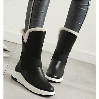 Faux Leather Cutout Mid-calf Boots