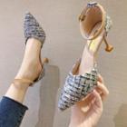 Ankle-strap Pointy-toe Tweed Pumps